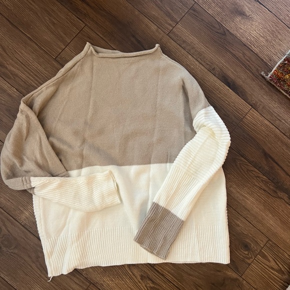 SHEIN Two-Tone Cowl Neck Sweater in Cream and Tan - Picture 3 of 3